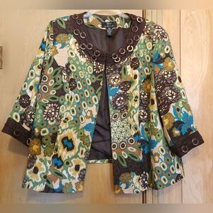 THERESA RENZ  Jacket Y2k Womens Size 1X Silk Art to Wear Brown Green EUC